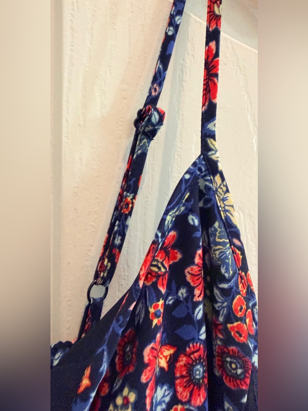 Xhilaration Navy Floral Boho Mini Dress Tassel Tie Smocked Pockets XS - Picture 6 of 16